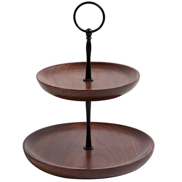 

2 tier wooden plate dessert cake plate fruit storage tray wood kithen organizer wood cake display storage tray