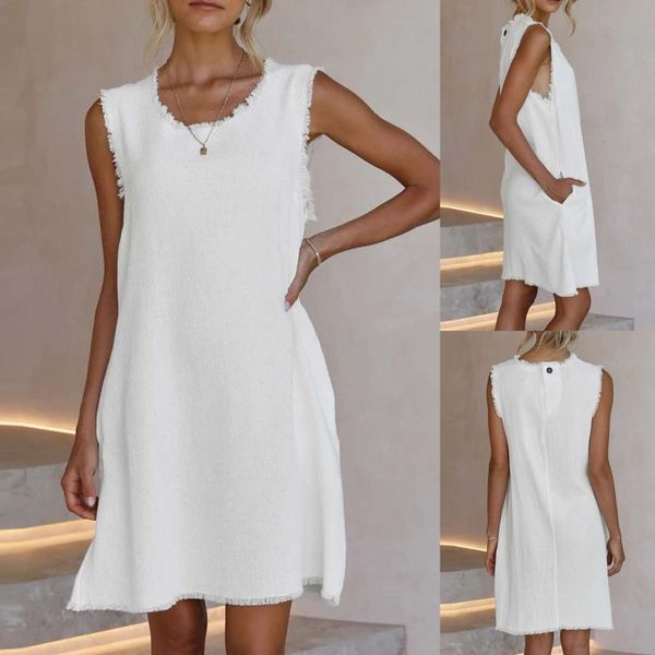 

casual dresses 2021 sleeveless party beach dress for women solid color o-neck summer ladies loose boho roupa feminina, Black;gray