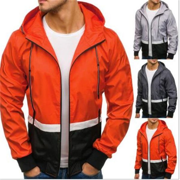 

men's jackets european american color matching casual hooded jacket youth stitching handsome clothes top, Black;brown