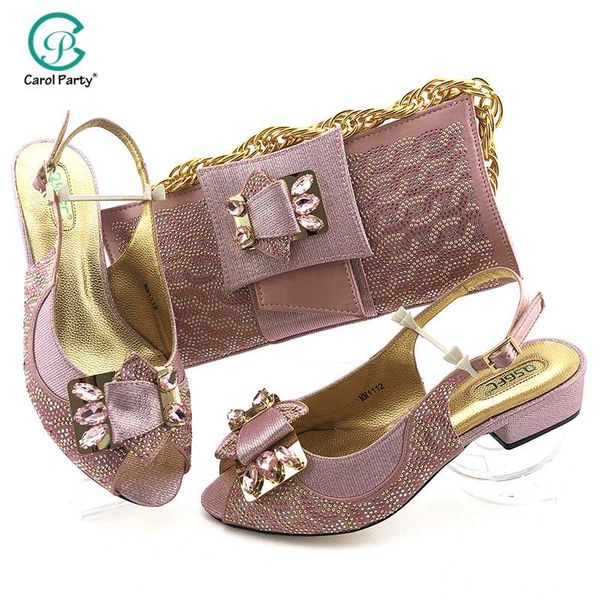 

dress shoes 2021 arrivals italian design ladies shoe low heels african sandals wedding and bag set in pink color, Black