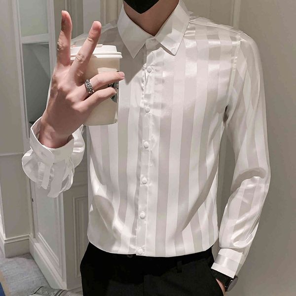 

men's casual shirts printed shirt, korean tight striped luxury, leisure, social activities, long sleeves, with buttons, White;black