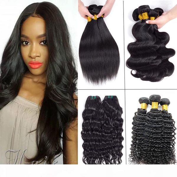 

aliyou malaysian deep wave hair bundles kinky curly straight peruvian hair weaves brazilian body wave human hair weaves 3 4 bundles a lot, Black
