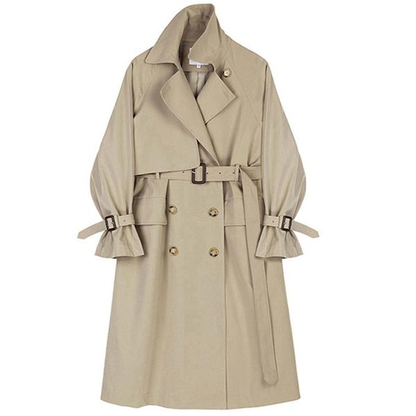 

women's trench coats spring autumn women camel loose elegant double breasted long coat plus sashes korean casual lapel sleeve windbreak, Tan;black
