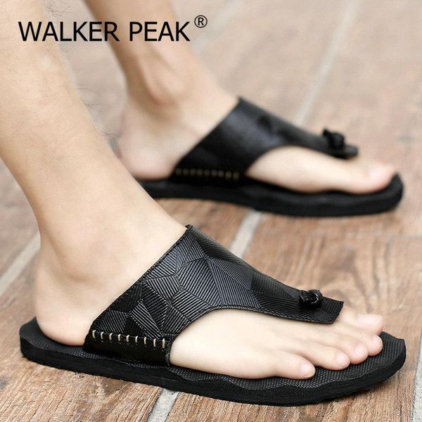 

slippers 2021 genuine leather men comfortable lightweight summer shoes breathable flat big size 46 pantuflas hombre, Black