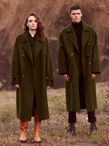 

high end double-sided cashmere overcoat women's middle and long 2021 suit type celebrity woollen wool & blends, Black