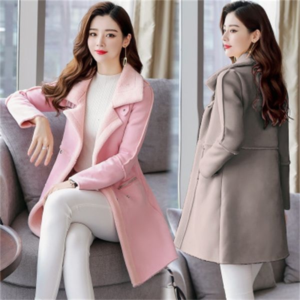 

solid long fashion autumn and winter women's jacket woman's wool evfa, Black