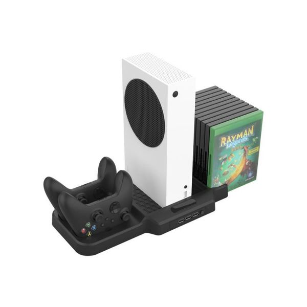 

3 in 1 vertical stand game station dock charger holder 2 controller charging dock 2 cooling fan games storage for x-box series x