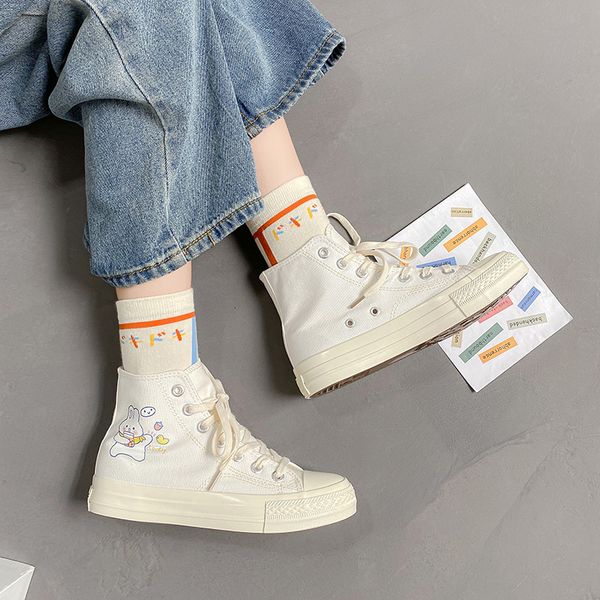 

cute new rabbit with female canvas shoes lolita white casual pink student running sports board sneaker 0ml6, Black