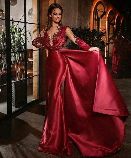 

2021 plus size arabic aso ebi burgundy mermaid prom dresses sheer neck lace beaded evening formal party second reception bridesmaid gowns dr, Black
