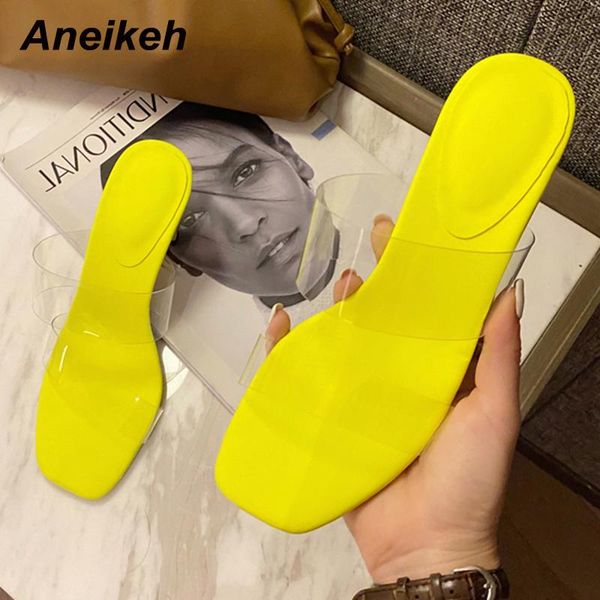 

aneikeh women's shoes 2021 new fashion summer solid thin heels slippers peep toe pvc slides outside shallow party elegant, Black