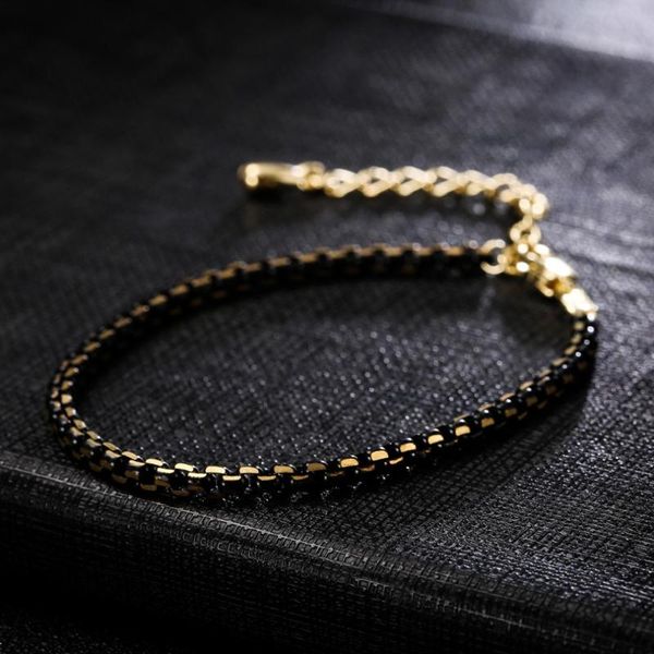 

link, chain fashion gold bangles women simple elegant double multilayer bracelets jewelry dainty round layered copper bijoux 133, Black
