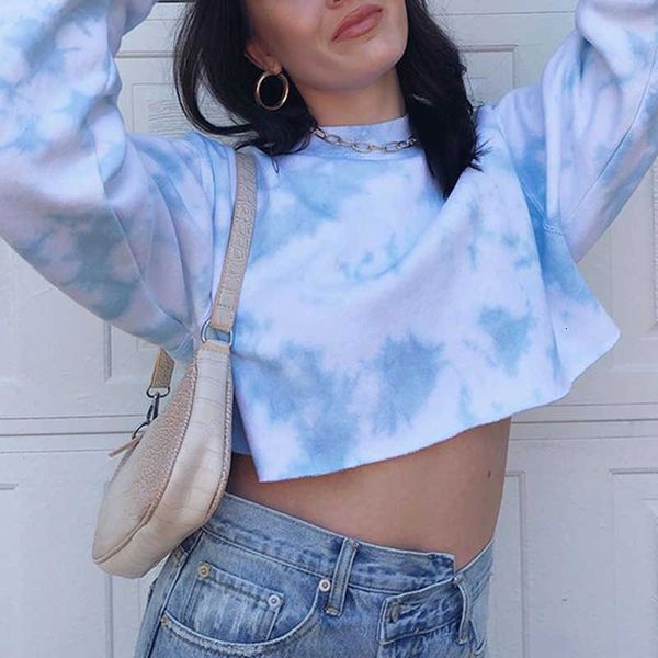 

saletie dye on printed long mouths hoodies fashion casual oversize crop joggers women sweatshirts, White