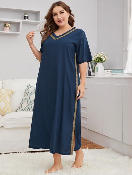 

plus geo tape slit hem night dress y7np#, Black;white