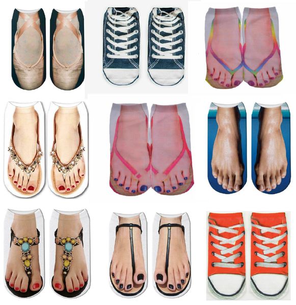 

funny novelty creative 3d flip flops printed ankle socks sandal shoes sneakers trainers printing low sock casual gym sports home hosiery sto, Pink;yellow