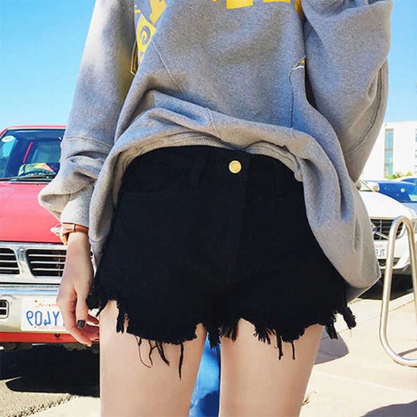 

women summer jeans button denim black korean vintage wipe pipes tall women's loss shorts, White;black