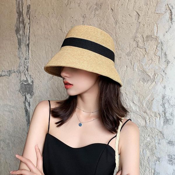 

wide brim hats japanese foldable straw hat children's summer beach sun korean versatile fisherman's net red, Blue;gray