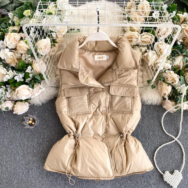 

women's vests women winter thick vest jacket 2021 fashion turn down collar sleeveless buttons warm waistcoat casual female coat, Black;white
