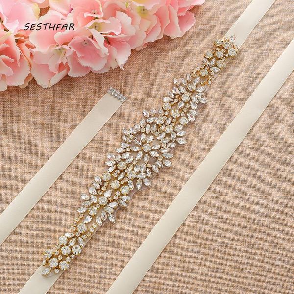 

wedding sashes sesthfar crystal bridal belt sash diamond thin gold rhinestones for women dresses, White