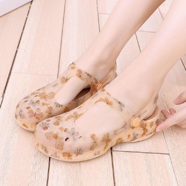 

casual fashion shallow hollow butterfly pvc thick sole cover toe women beach sandals female slippers lady jelly shoes 190910, Black
