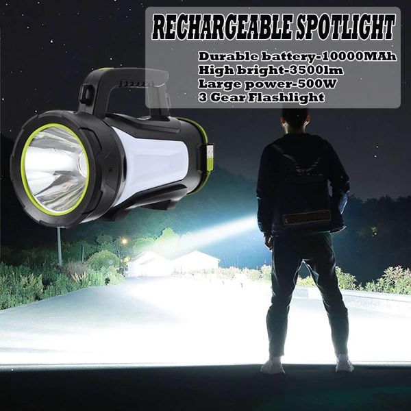 

high power led searchlight spotlight 500w torch camping lantern light for hiking hunting 500w 3500lm 10000mah(