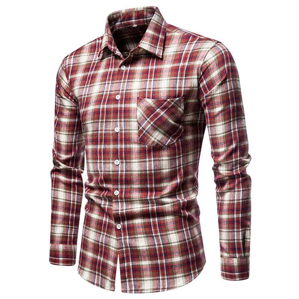 

men's casual shirts lattice blouse lapel long sleeve loose pocket shirt autumn button tee streetwear harajuku male clothing, White;black