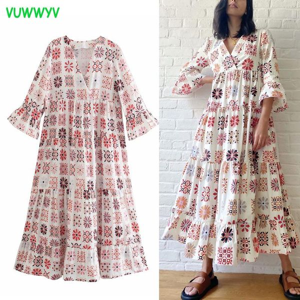 

casual dresses vuwwyv 2021 white pink print midi dress women summer chic smock pleated woman flare sleeve elegant holiday vestidos, Black;gray