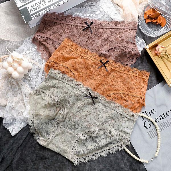 

women's panties knowdream women underwear lace transparent mesh ultra-thin temptation pure cotton crotch mid-waist briefs, Black;pink