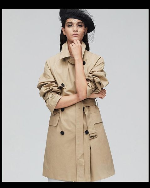 

women's trench coats chic khaki coat 2021 autumn ol elegant double-breasted windbreaker a635, Tan;black