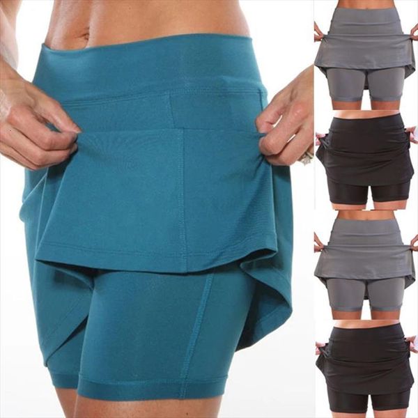 

summer fake two pieces shorts women skirt high waist casual fitness female a line, Black