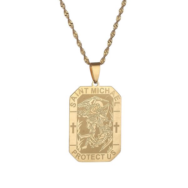 

stainless steel saint michael necklace personalized engraving st. michael the archangel chain religion jewelry, Silver