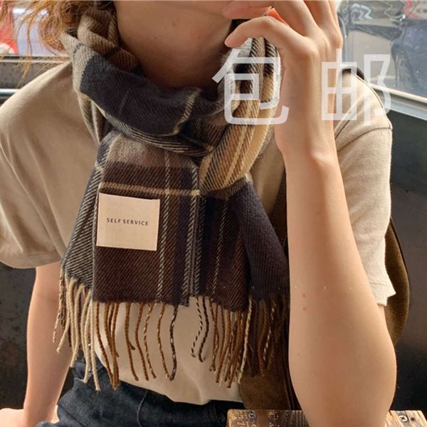 

2020 new korea east gate autumn winter wool plaid fringed scarf, Blue;black