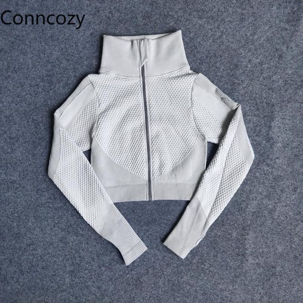 

running jackets zipper stand collar jacket women sports wear sweatshirt tights seamless long sleeve quick dry training yoga top, Black;red