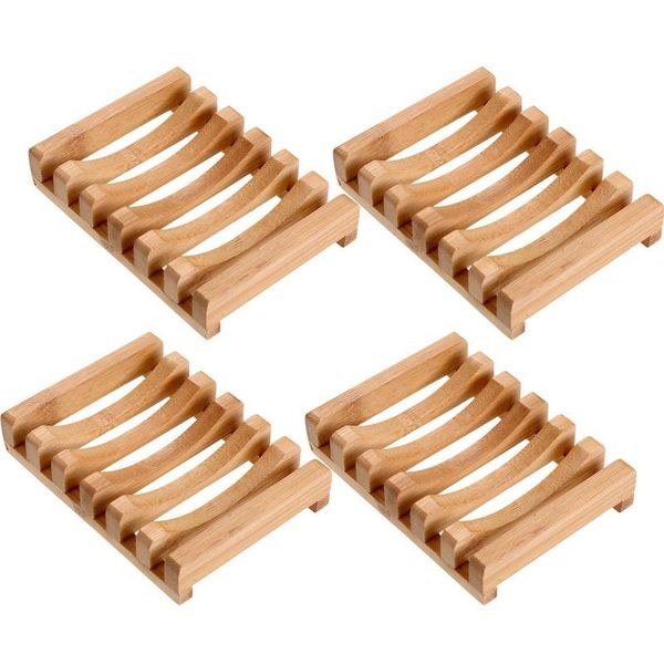 

4 pieces wooden soap case holder natural rectangular wood soap dish holder for kitchen bathroom sponge scrubber