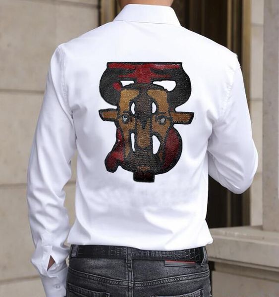 

men's casual shirts fashion rhinestones men designer shirt breathable long sleeve brand drop, White;black