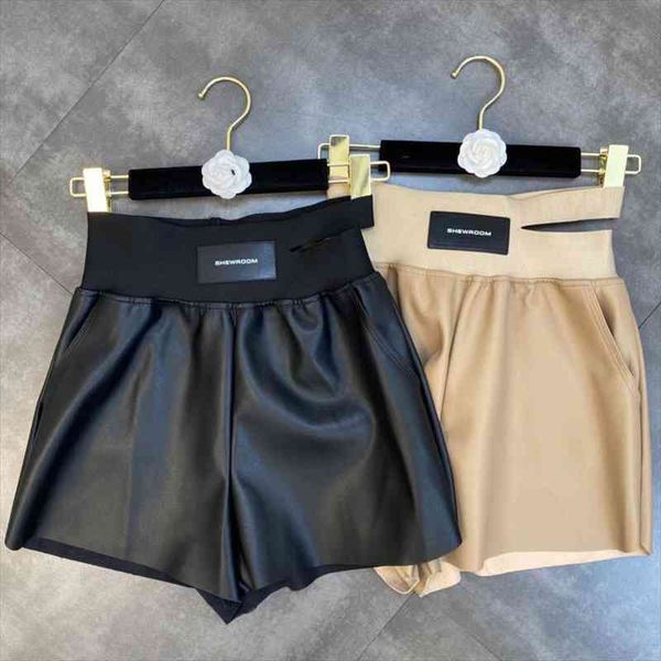 

fall arrival high waist hollow out slim faux leather pu shorts streetwear women gc371, White;black