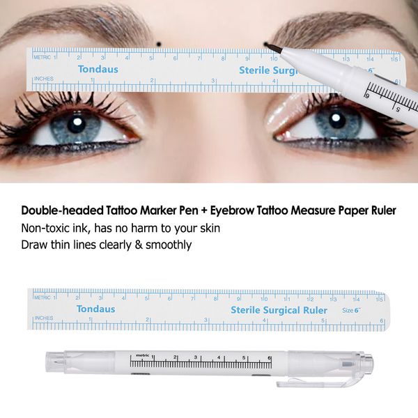 

2pcs/set double-headed eyebrow skin permanent tattooing measuring marker with eyebrow tattoo measure paper ruler for makeup