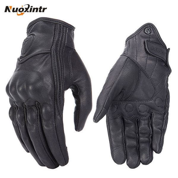 

retro motorcycle gloves pursuit perforated real leather leather touch screen men women moto waterproof gloves motocross gloveg bb, Blue;gray