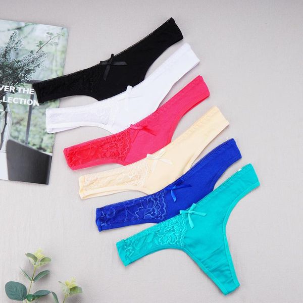 

women's panties 6 pcs/set women g-string underwear fashion thong cotton ladies soft lingerie solid low rise panty, Black;pink