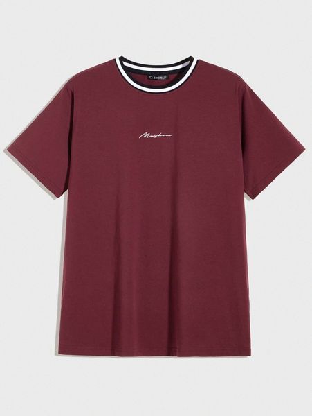 

men contrast striped neck letter graphic tee n9fo#, White;black