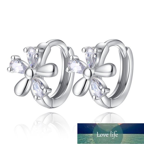 

925 sterling silver sweet zircon plum flower hoop earrings for women gift ear jewelry dropshipping brincos s-e251, Golden;silver