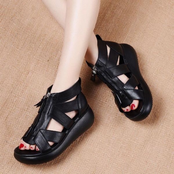 

sandals shoes women slippers 2021 summer women's zipper heel sandales femmes sandalias, Black