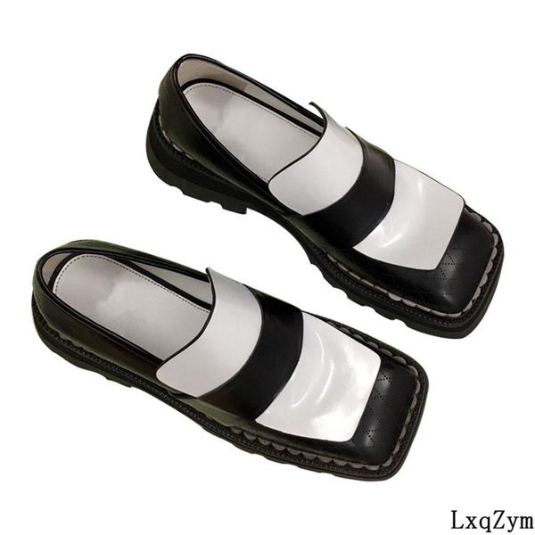 

england black white loafers square toe single shoes college oxford med pumps spring autumn casual style 35-40