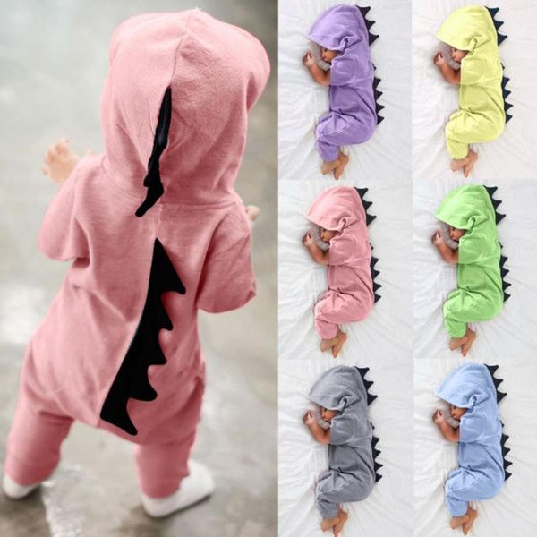 Menino infantil menino recém-nascido dinossauro macacão capuz roupas roupas kawaii macacão de roupa sólida para unisex