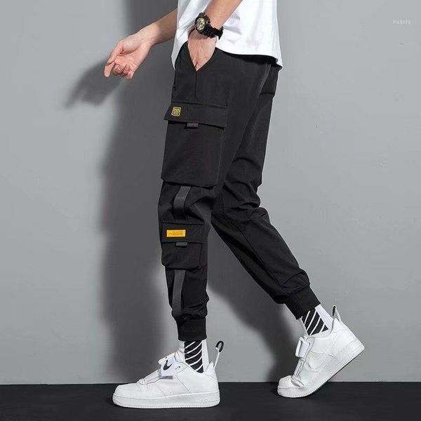 

men's pants 2021 summer multi-pocket sport overalls korean version casual trendy trousers thin loose wild sale, Black