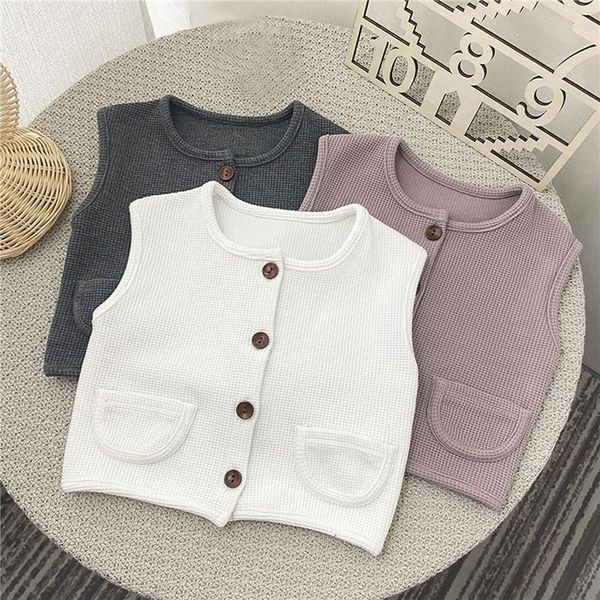 

pullover 0-36m born solid color sweaters vest toddler button-down sleeveless baby boys girls waffle tank with pockets, Blue