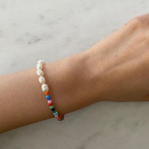 

charm bracelets fashion baroque pearl beaded for women color rice bead bracelet geometric splicing elastic jewelry pulseras, Golden;silver
