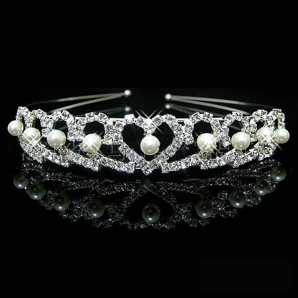

hair clips & barrettes crown wedding bride silver plated pearl crystal princess tiara heart headband pageant crowns for dress, Golden;silver