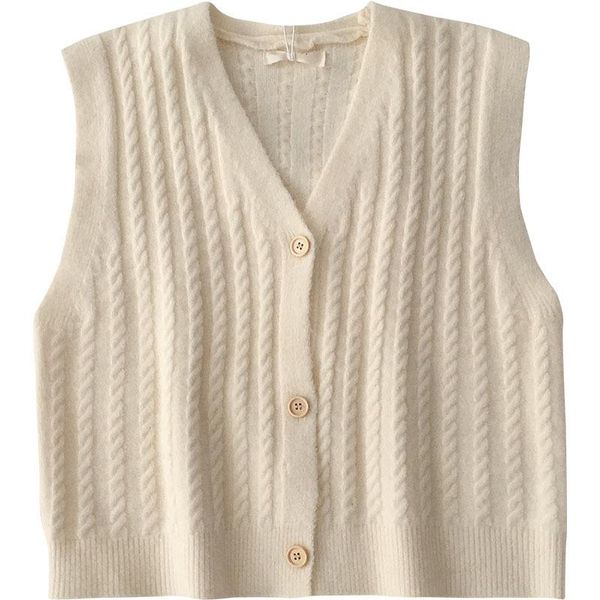 

women's vests women knitted sleeveless sweaters solid v neck single breasted cardigan vest korean casual sweater coat t2058, Black;white