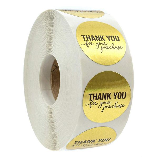 

gift wrap 500pcs packaging sticker round gold leaf "thank you for purchase" roll box bag packing of owner shop