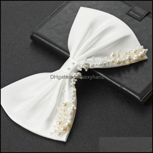 

jewelry hair clips & barrettes white satin bow hairpin with pearl decor korean-style bowknot barrette holder for girls bn drop delivery 2021, Golden;silver